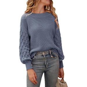 PRETTYGARDEN Women’s Fall 2026 Pullover Sweater Casual Long Sleeve Loose Chunky Knit Tops Blouse Winter Fashion Clothing(Haze Blue)