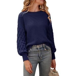 PRETTYGARDEN Women’s Fall 2026 Pullover Sweater Casual Long Sleeve Loose Chunky Knit Tops Blouse Winter Fashion Clothing(Navy)