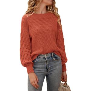 PRETTYGARDEN Women’s Fall 2026 Pullover Sweater Casual Long Sleeve Loose Chunky Knit Tops Blouse Winter Fashion Clothing(Orange)