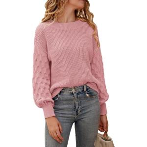 PRETTYGARDEN Women’s Fall 2026 Pullover Sweater Casual Long Sleeve Loose Chunky Knit Tops Blouse Winter Fashion Clothing(Pink)