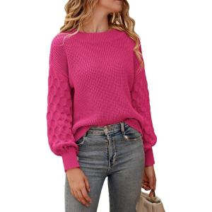 PRETTYGARDEN Women’s Fall 2026 Pullover Sweater Casual Long Sleeve Loose Chunky Knit Tops Blouse Winter Fashion Clothing(Rose Red)