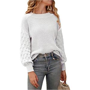 PRETTYGARDEN Women’s Fall 2026 Pullover Sweater Casual Long Sleeve Loose Chunky Knit Tops Blouse Winter Fashion Clothing(White)