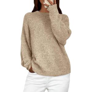 PRETTYGARDEN Womens Fall Long Sleeve Sweater Crew Neck Fuzzy Loose Fit Chunky Knit Oversized Pullover Sweaters Going Out Tops(Apricot)