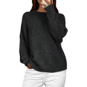 PRETTYGARDEN Womens Fall Long Sleeve Sweater Crew Neck Fuzzy Loose Fit Chunky Knit Oversized Pullover Sweaters Going Out Tops(Black)
