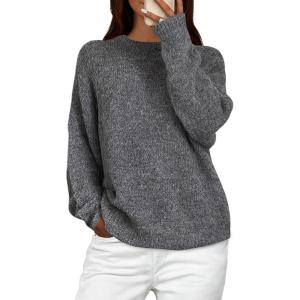 PRETTYGARDEN Womens Fall Long Sleeve Sweater Crew Neck Fuzzy Loose Fit Chunky Knit Oversized Pullover Sweaters Going Out Tops(Dark Grey)