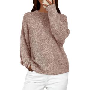 PRETTYGARDEN Womens Fall Long Sleeve Sweater Crew Neck Fuzzy Loose Fit Chunky Knit Oversized Pullover Sweaters Going Out Tops(Dusty Pink)