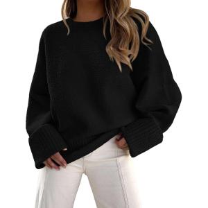 PRETTYGARDEN Women’s Fall Oversized Sweaters Casual Crewneck Pullover Long Sleeve Fuzzy Chunky Knit Tops Blouse(Black)