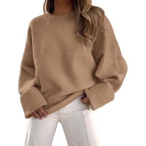 PRETTYGARDEN Women’s Fall Oversized Sweaters Casual Crewneck Pullover Long Sleeve Fuzzy Chunky Knit Tops Blouse(Khaki)