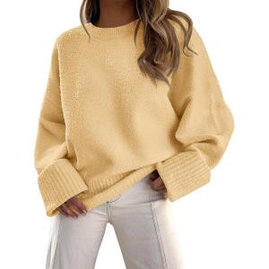 PRETTYGARDEN Women’s Fall Oversized Sweaters Casual Crewneck Pullover Long Sleeve Fuzzy Chunky Knit Tops Blouse(Yellow)