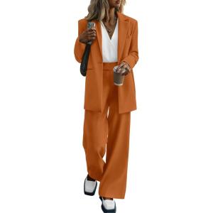PRETTYGARDEN Women’s Fall Two Piece Outfits Dressy Blazer Jacket and Wide Leg Pants Pockets Business Casual Office Suit Sets(Brown)