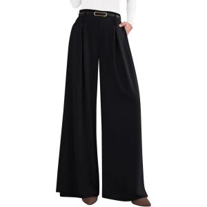 PRETTYGARDEN Womens Fall Wide Leg Trousers 2025 High Elastic Waist Loose Pleated Long Flowy Palazzo Work Pants with Pockets(Black)