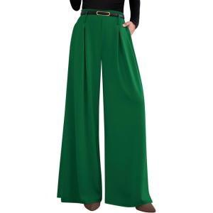 PRETTYGARDEN Womens Fall Wide Leg Trousers 2026 High Elastic Waist Loose Pleated Long Flowy Palazzo Work Pants with Pockets(Green)