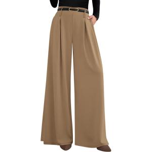 PRETTYGARDEN Womens Fall Wide Leg Trousers 2026 High Elastic Waist Loose Pleated Long Flowy Palazzo Work Pants with Pockets(Khaki)