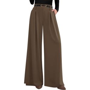 PRETTYGARDEN Womens Fall Wide Leg Trousers 2026 High Elastic Waist Loose Pleated Long Flowy Palazzo Work Pants with Pockets(Light Brown)