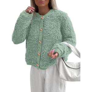PRETTYGARDEN Women’s Faux Fur Coat 2026 Fall Fuzzy Fleece Button up Shearling Cropped Jackets Winter Trendy Outerwear(Bean Green)