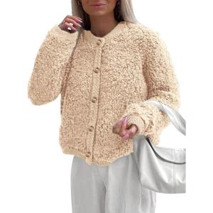 PRETTYGARDEN Women’s Faux Fur Coat 2026 Fall Fuzzy Fleece Button up Shearling Cropped Jackets Winter Trendy Outerwear(Beige)