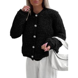 PRETTYGARDEN Women’s Faux Fur Coat 2026 Fall Fuzzy Fleece Button up Shearling Cropped Jackets Winter Trendy Outerwear(Black)