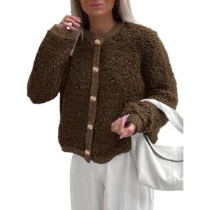 PRETTYGARDEN Women’s Faux Fur Coat 2026 Fall Fuzzy Fleece Button up Shearling Cropped Jackets Winter Trendy Outerwear(Coffee)