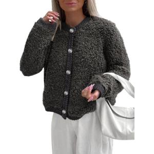 PRETTYGARDEN Women’s Faux Fur Coat 2026 Fall Fuzzy Fleece Button up Shearling Cropped Jackets Winter Trendy Outerwear(Dark Grey)