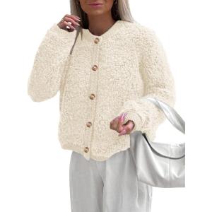 PRETTYGARDEN Women’s Faux Fur Coat 2026 Fall Fuzzy Fleece Button up Shearling Cropped Jackets Winter Trendy Outerwear(White)