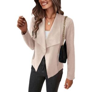 PRETTYGARDEN Women’s Faux Suede Jackets 2026 Fashion Fall Clothes Long Sleeve Open Front Cropped Coat Outwear(Beige Apricot)