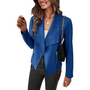 PRETTYGARDEN Women’s Faux Suede Jackets 2026 Fashion Fall Clothes Long Sleeve Open Front Cropped Coat Outwear(Blue)