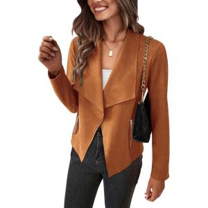 PRETTYGARDEN Women’s Faux Suede Jackets 2026 Fashion Fall Clothes Long Sleeve Open Front Cropped Coat Outwear(Brown)