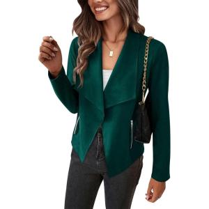 PRETTYGARDEN Women’s Faux Suede Jackets 2026 Fashion Fall Clothes Long Sleeve Open Front Cropped Coat Outwear(Dark Green)