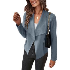 PRETTYGARDEN Women’s Faux Suede Jackets 2026 Fashion Fall Clothes Long Sleeve Open Front Cropped Coat Outwear(Grey Blue)