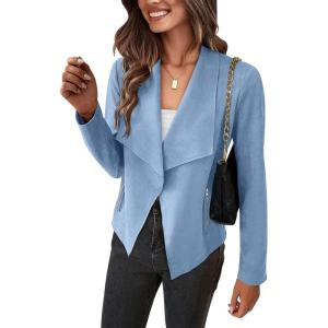 PRETTYGARDEN Women’s Faux Suede Jackets 2026 Fashion Fall Clothes Long Sleeve Open Front Cropped Coat Outwear(Light Blue)