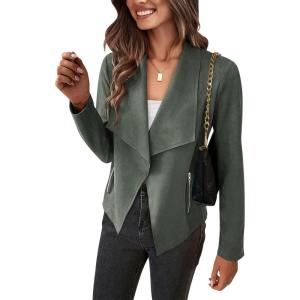 PRETTYGARDEN Women’s Faux Suede Jackets 2026 Fashion Fall Clothes Long Sleeve Open Front Cropped Coat Outwear(Light Green)