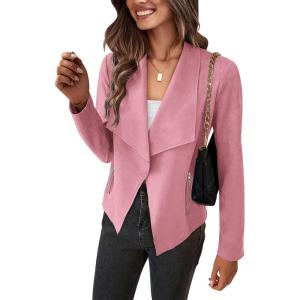 PRETTYGARDEN Women’s Faux Suede Jackets 2026 Fashion Fall Clothes Long Sleeve Open Front Cropped Coat Outwear(Pink)