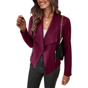PRETTYGARDEN Women’s Faux Suede Jackets 2026 Fashion Fall Clothes Long Sleeve Open Front Cropped Coat Outwear(Purple Red)