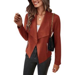 PRETTYGARDEN Women’s Faux Suede Jackets 2026 Fashion Fall Clothes Long Sleeve Open Front Cropped Coat Outwear(Rust Red)