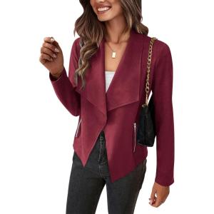PRETTYGARDEN Women’s Faux Suede Jackets 2026 Fashion Fall Clothes Long Sleeve Open Front Cropped Coat Outwear(Wine Red)