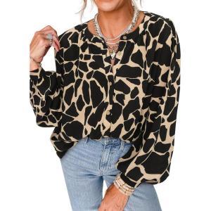 PRETTYGARDEN Women’s Floral Button Down Blouse 2026 Fall Fashion Dressy Casual Long Sleeve Shirts Spring Top Boho Clothes(Black)