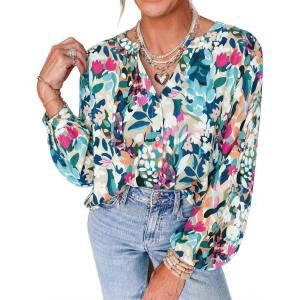 PRETTYGARDEN Women’s Floral Button Down Blouse 2026 Fall Fashion Dressy Casual Long Sleeve Shirts Spring Top Boho Clothes(Floral Blue Green)