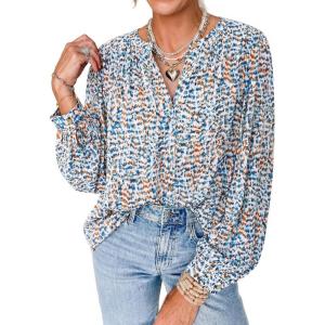 PRETTYGARDEN Women’s Floral Button Down Blouse 2026 Fall Fashion Dressy Casual Long Sleeve Shirts Spring Top Boho Clothes(Floral Blue White)