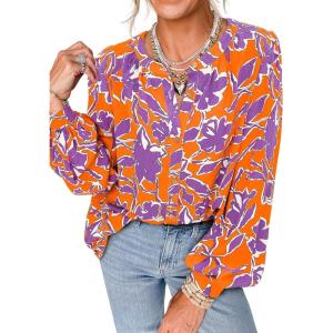 PRETTYGARDEN Women’s Floral Button Down Blouse 2026 Fall Fashion Dressy Casual Long Sleeve Shirts Spring Top Boho Clothes(Orange)
