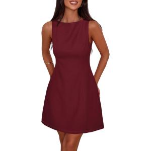 PRETTYGARDEN Womens Formal Short Dresses 2026 Summer Sleeveless Boat Neck A Line Elegant Mini Cocktail Party Dress(Burgundy)