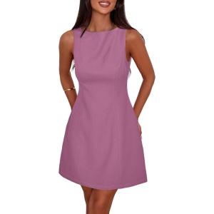 PRETTYGARDEN Womens Formal Short Dresses 2026 Summer Sleeveless Boat Neck A Line Elegant Mini Cocktail Party Dress(Purple)