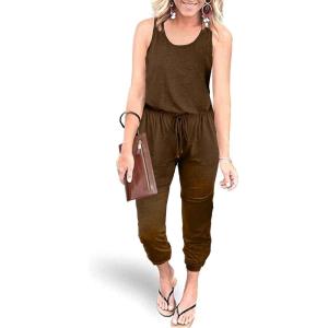 PRETTYGARDEN Womens Jumpsuit Casual Summer Romper 2026 Sleeveless Tank Lounge Cruise Airport Outfits Vacation Spring Clothes(Coffee)