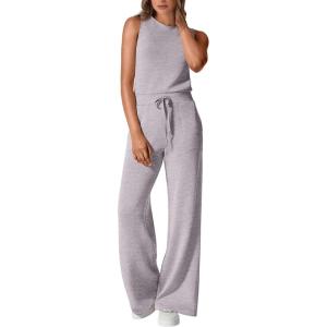PRETTYGARDEN Womens Jumpsuits 2026 Summer One Piece Outfits Casual Sleeveless Wide Leg Long Pants Rompers Travel Clothes(Grey)