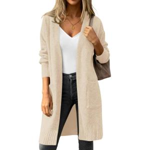 PRETTYGARDEN Women’s Long Oversized Cardigans 2025 Fall Trendy Long Sleeve Open Front Chunky Sweater Knit Winter Clothing(Apricot)