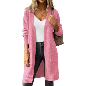 PRETTYGARDEN Women’s Long Oversized Cardigans 2025 Fall Trendy Long Sleeve Open Front Chunky Sweater Knit Winter Clothing(Pink)