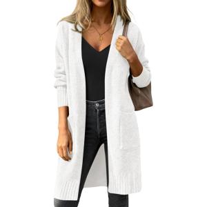 PRETTYGARDEN Women’s Long Oversized Cardigans 2025 Fall Trendy Long Sleeve Open Front Chunky Sweater Knit Winter Clothing(White)