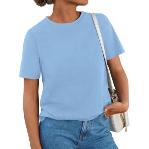 PRETTYGARDEN Womens Summer Tops 2026 Casual Basic Crewneck Short Sleeve Shirts Spring Fashion Clothing Going Out Outfits(Blue)