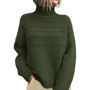PRETTYGARDEN Women’s Turtleneck Sweaters 2026 Fall Chunky Knit Pullover Long Sleeve Jumper Tops Trendy Winter Clothes(Army Green)