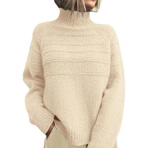 PRETTYGARDEN Women’s Turtleneck Sweaters 2026 Fall Chunky Knit Pullover Long Sleeve Jumper Tops Trendy Winter Clothes(Beige)