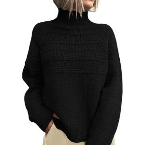 PRETTYGARDEN Women’s Turtleneck Sweaters 2026 Fall Chunky Knit Pullover Long Sleeve Jumper Tops Trendy Winter Clothes(Black)